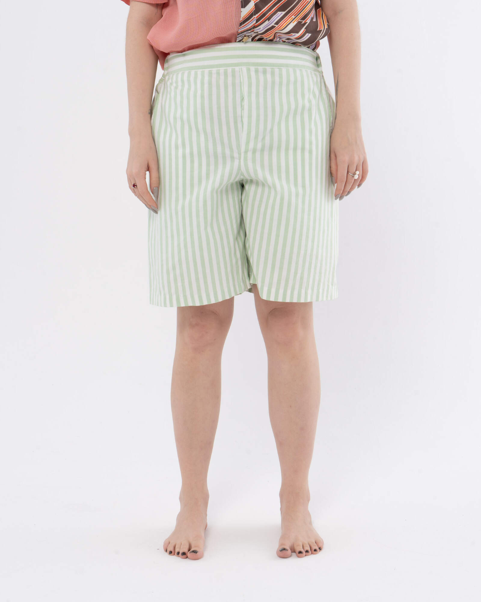 Light Green Striped Shorts (Шорты сшиты в одном экземпляре из хлопковой полосатой простыни, периода 1980х)